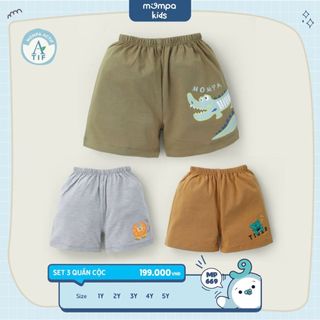 Set 3 quần đùi cho bé Mompa từ 1 đến 5 tuổi vải Cotton Actif thoáng khí nhanh khô MP 669 [DQ]