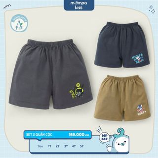 Set 3 quần đùi cho bé Mompa từ 1 đến 5 tuổi vải Cotton Actif thoáng khí nhanh khô MP 667