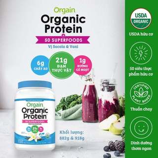 Bữa ăn thay thế, bột đạm thực vật hữu cơ, bột pha sữaOrgain Organic Protein 50 Superfoods vị Vanilla Bean 918g