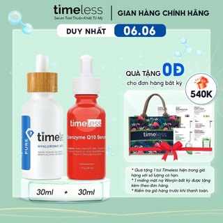 Combo Serum Timeless Coenzyme Q10 & Hyaluronic Pure 30ml Hỗ Trợ Cấp Ẩm Hỗ Trợ Căng Bóng Mờ Nhăn