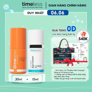 Combo Serum Timeless 10% Vitamin C E Ferulic 30ml & Kem Dưỡng Da Mắt Hydrating Eye Cream 15ml