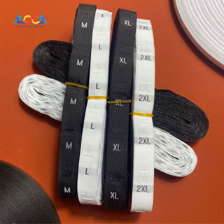 Mác vải quần áo _Mác size S,M ,L ,XL ,2XL đến 7XL, Mác size dệt sẵn màu Trắng, mác size đen