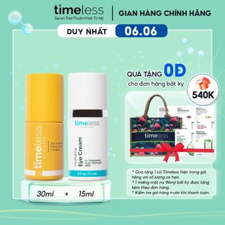 Combo Serum Timeless 20% Vitamin C Làm Sáng Giảm Thâm & Hydrating Eye Cream 15ml Giảm Thâm Mắt