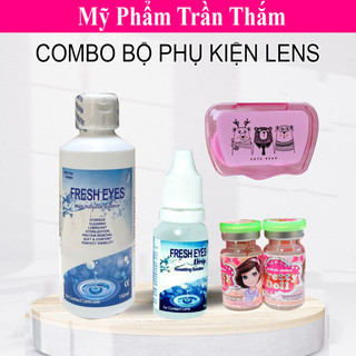 Combo 1 set Lens đầy đủ gồm lens, ngâm lens. nước nhỏ mắt, và bộ dụng cụ kèm video dướng dẫn