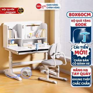 Bàn học sinh Sakawin BV52 Chân bàn có bánh xe dễ dàng di chuyển Nâng hạ tay quay Mặt bàn nghiêng.