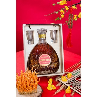 Bộ hộp gỗ đông trùng hạ thảo cấy chai xo 750ml