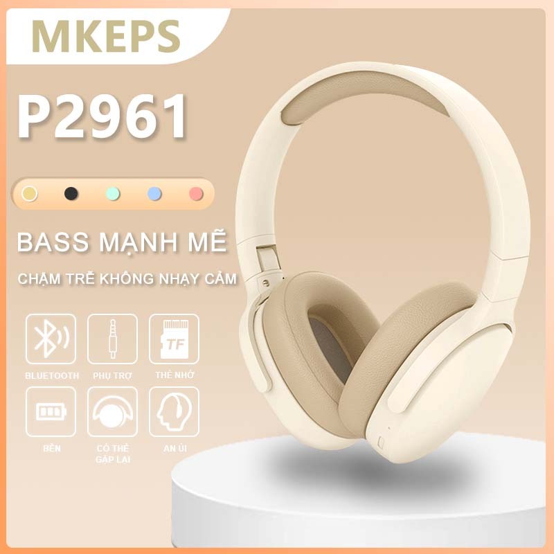 MKEPS P2961 Tai Nghe Bluetooth KhôNg DâY, TíCh HợP Microphone, âM Bass SâU, MàU SắC đáNg YêU