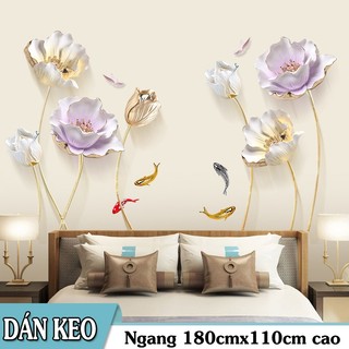 Decal trang trí tường - Hoa Sen 3D Nhạt ( size 2 tấm )
