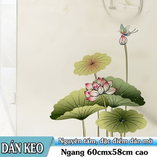 Decal trang trí kính cao cấp mẫu hoa sen ( 60cm x 58cm )-DK7057