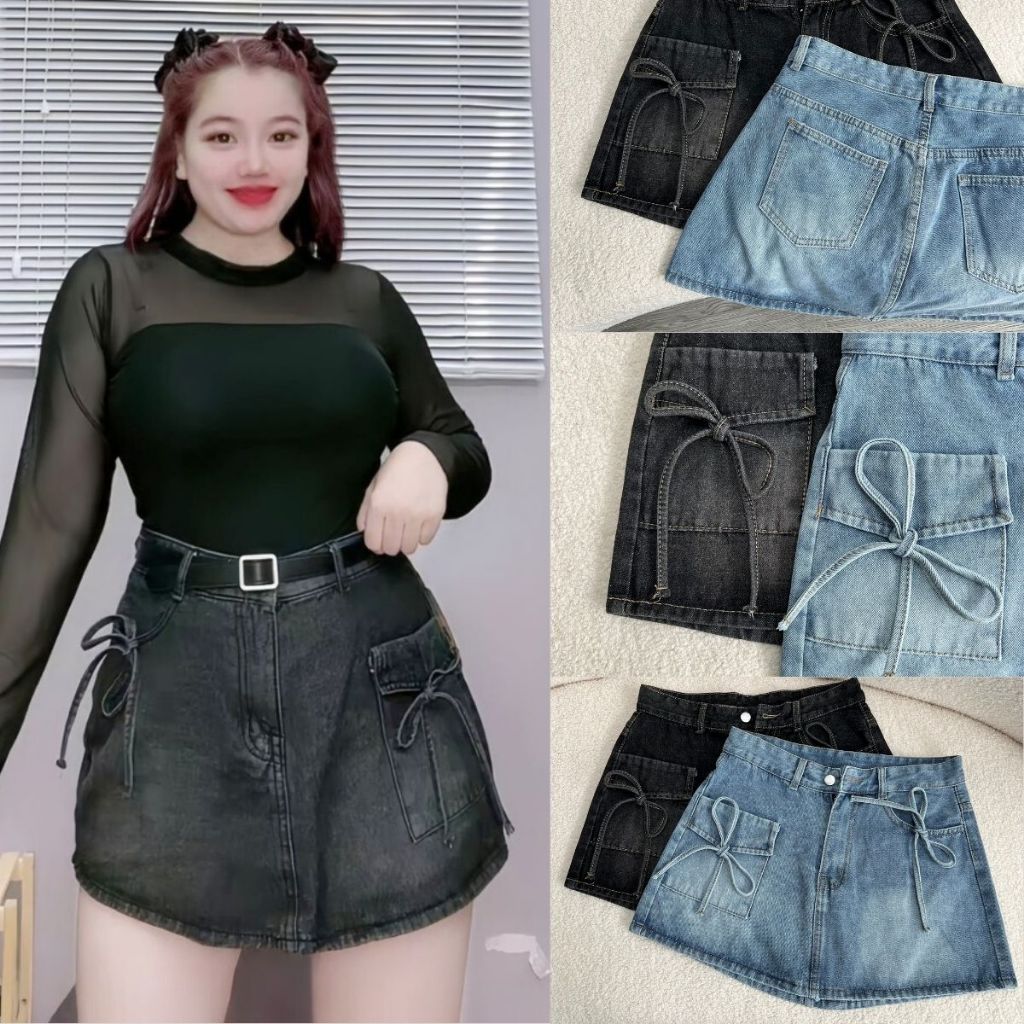 Chân váy jean bigsize nữ Váy bò dáng A ngắn lưng cao đứng from chất demi phong cách cá tính trẻ trung thời thượng CV403