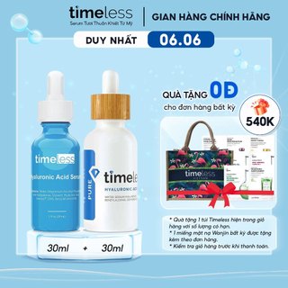 Combo Serum Timeless Pure Hyaluronic Acid 30ml & Hyaluronic + Vitamin C Giúp Cấp Ẩm Dưỡng Sáng Da
