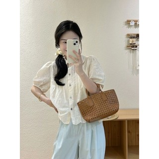 Áo sơ mi cổ sen tay bồng họa tiết nơ xinh xắn - lymzstore