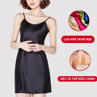 Đầm ngủ 2 dây lụa hàn trơn gợi cảm, váy ngủ lụa 2 dây sexy mềm mịn trong bộ sp: đồ ngủ 2 dây mặc nhà nữ, đầm ngủ 2 dây