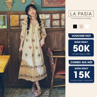 Đầm Thêu Hoa Thổ Cẩm Tay Bo Chun LP29 Thời Trang Du Lịch Mùa Hè, Phong Cách Vintage Bohemian