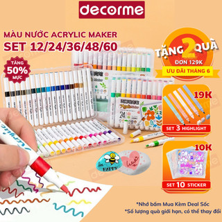 Bút Acrylic Decorme màu Acrylic Marker cao cấp bộ 12/24/36/48/60 màu vẽ trên mọi chất liệu có thể tô chồng màu