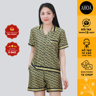 Bộ Lụa AHOA Cộc Tay Mặc Nhà Quần Đùi Cao Cấp, Bộ Pijama Mùa Hè Mềm Mại Thoải Mái Thoáng Mát Dễ Vận Động BLN