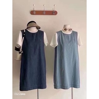 Set Váy yếm jean kix áo phông trắng 3509 Ulzzang style🌸 Hàng Quảng Châu