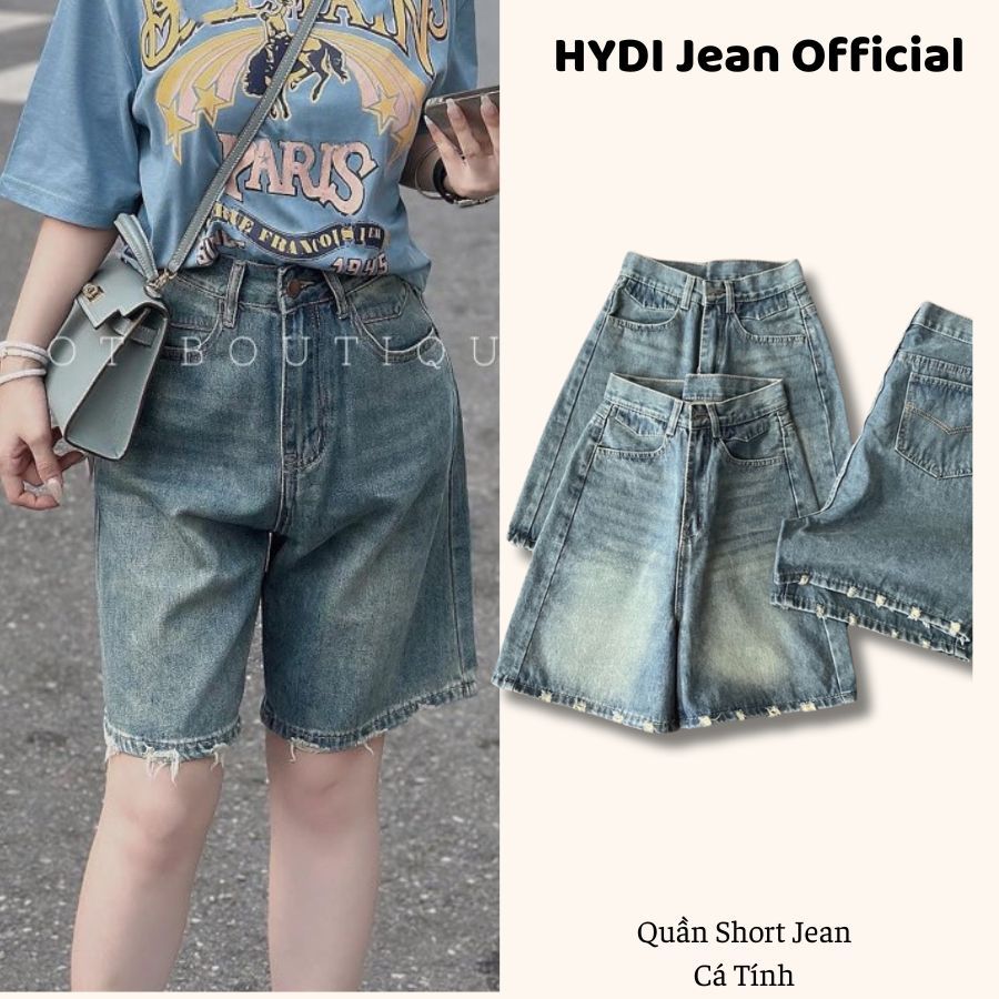 Quần short jean ống rộng HYDI tua nhẹ phân lai phong cách năng động cá tính , quần bò ngố lưng cao đứng from