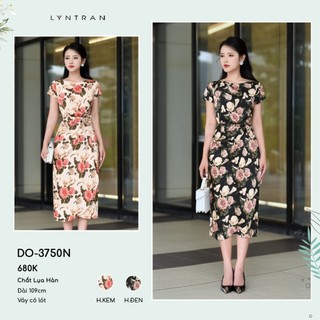 Váy ôm đi tiệc họa tiết hoa cổ leo ngắn tay dún eo váy midi bút chì công sở đi chơi LYNTRAN DO-3750N