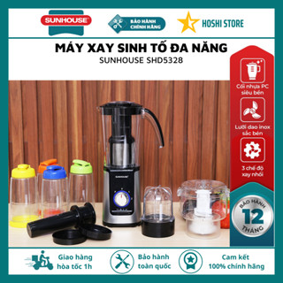 Máy xay sinh tố đa năng Sunhouse SHD5322, SHD5328 màu đen bạc, đen đỏ, 3 cối chức năng xay nhuyễn các loại thực phẩm