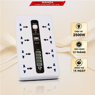 Ổ điện đa năng chính hãng WANDA 5 cổng USB 15v sạc nhanh, 1 type c, chống cháy, ổ chịu tải 2500W , nhựa pp