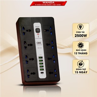 Ổ điện đa năng chính hãng WANDA 5 cổng USB 15v sạc nhanh, 1 type c, chống cháy, ổ chịu tải 2500W , nhựa pp