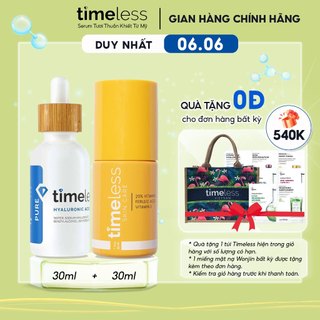 Combo Serum Timeless Hyaluronic Acid Pure 30ml + 20% Vitamin C + E Ferulic Acid Cấp Ẩm Mờ Thâm Làm Sáng Da