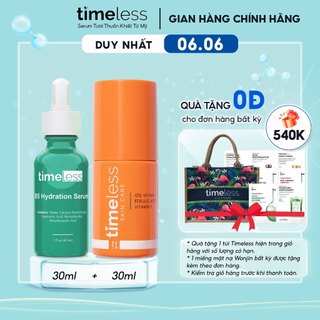 Combo Serum Cấp Nước Phục Hồi Da Timeless Vitamin B5 30ml + Serum Dưỡng Trắng Da Giảm Thâm Timeless 10% Vitamin CEF