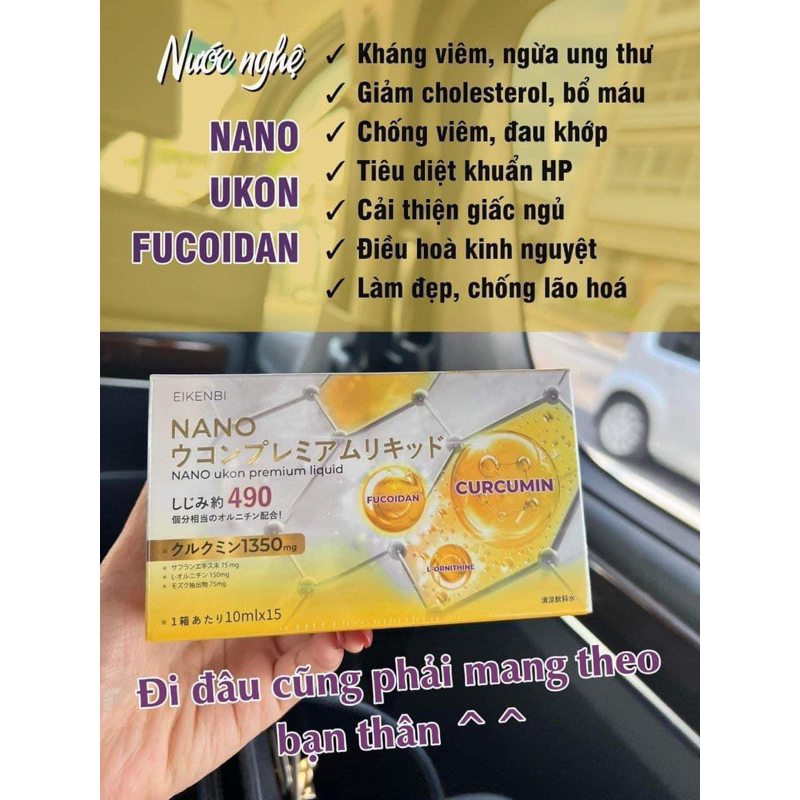 Nước nghệ Eikenbi Nano Ukon Fucoidan cao cấp nội địa Nhật - Hộp 15 ống 10ml