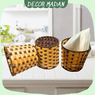 Cốc đựng giấy ăn mây nhựa, cốc nhựa đan mây dày dặn đẹp cắm giấy không mốc
