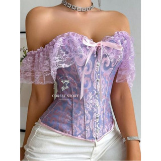 Corset story - áo corset tím mộng mơ trễ vai che bắp tay, nịt bụng giảm mỡ, nâng ngực
