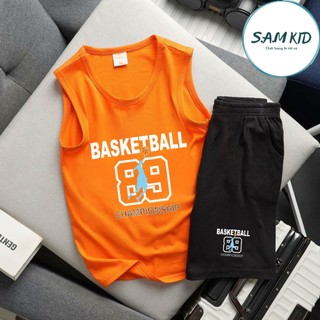8-40kg Đồ bộ bé trai SAM kids quần áo bé trai ba lỗ quần đùi lửng BASKETBALL có size đại mặc mát mùa hè
