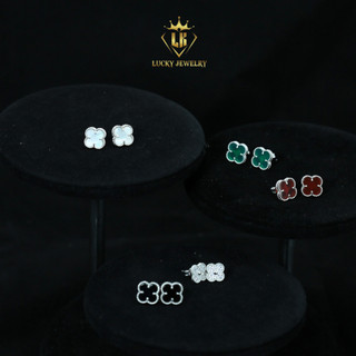 Bông tai bạc thật , khuyên tai bạc thật 4 cánh hàng cao cấp , đính đá cao cấp | lucky jewelry |