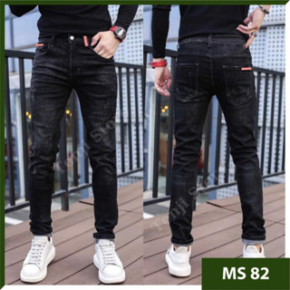 Quần jean nam đen không rách chất bò cao cấp co dãn 4 chiều họa tiết cực đẹp, quần rin nam QJ82