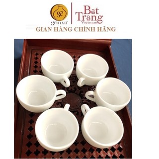 Bộ chén (tách) trà men trắng Bát Tràng, cỡ nhỡ có tai dung tích 50ml