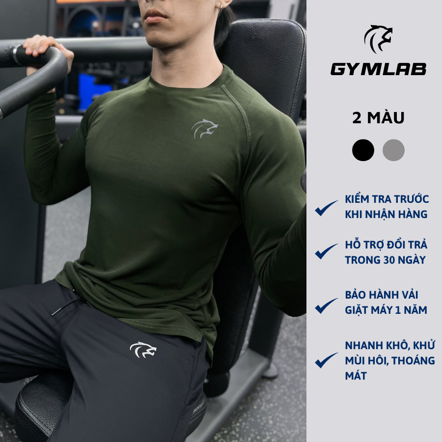 Quần jogger tập gym nam Gymlab, Quần jogger dáng dài lưng thun dây rút chất vải poly thoải mái thoáng mát