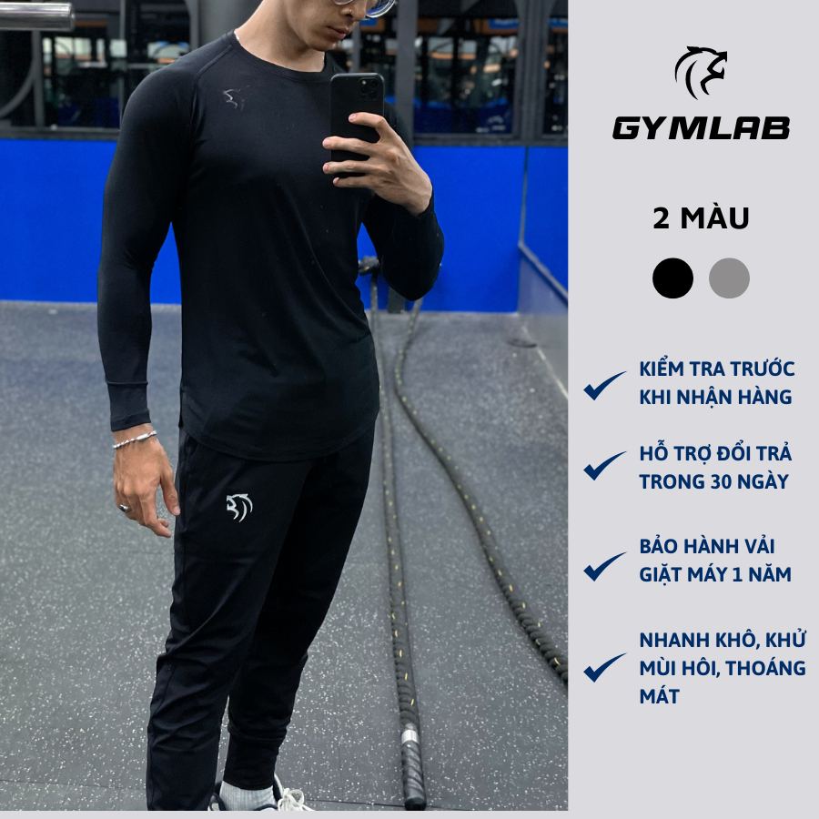 Quần jogger tập gym nam Gymlab, Quần jogger dáng dài lưng thun dây rút chất vải poly thoải mái thoáng mát