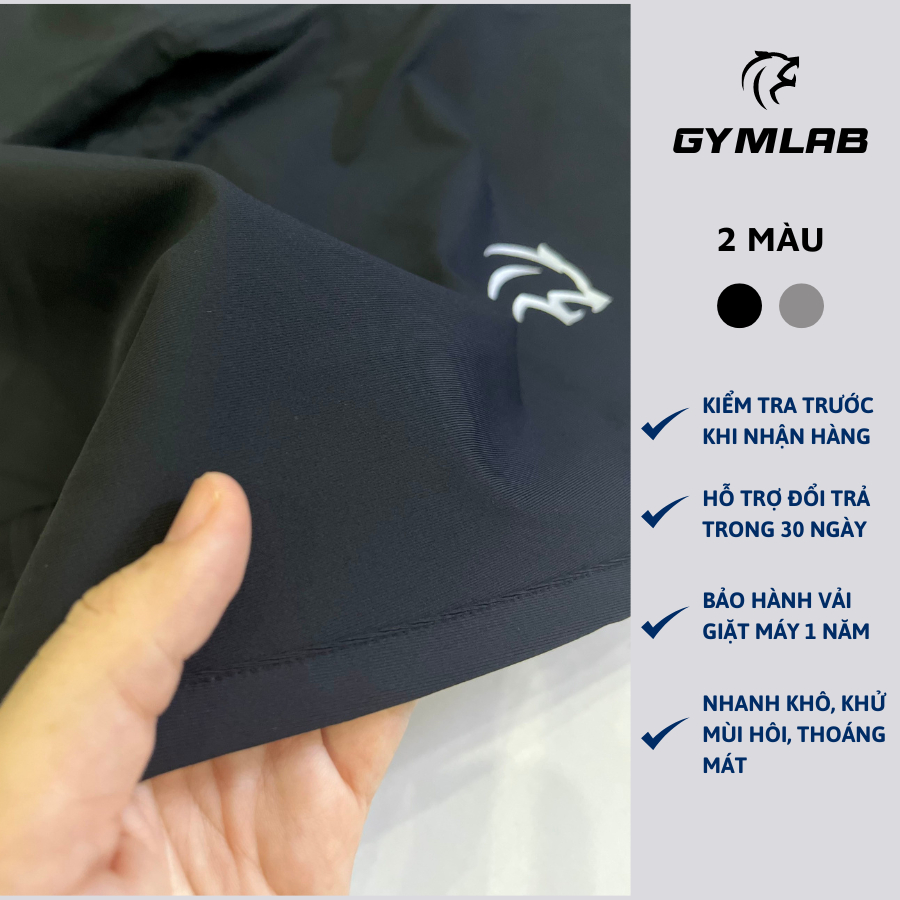 Quần jogger tập gym nam Gymlab, Quần jogger dáng dài lưng thun dây rút chất vải poly thoải mái thoáng mát