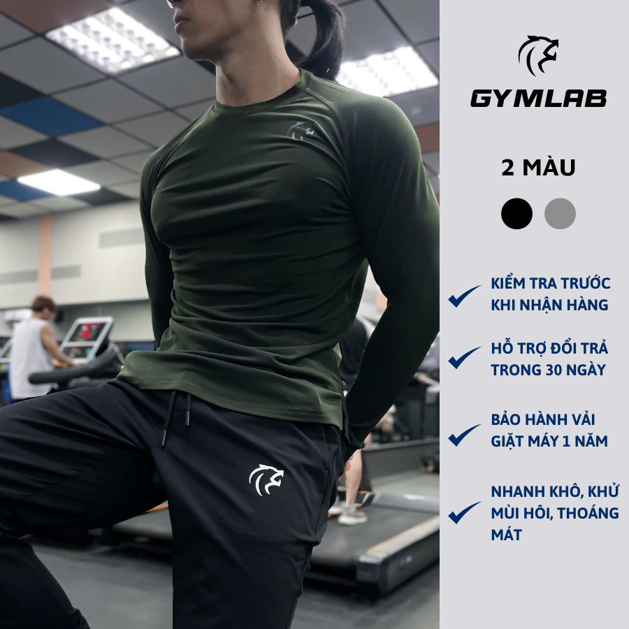 Quần jogger tập gym nam Gymlab, Quần jogger dáng dài lưng thun dây rút chất vải poly thoải mái thoáng mát