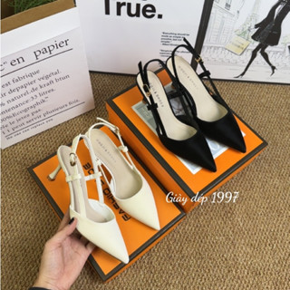 Giày cao gót 5p hở gót quai trống phong cách mới chất tuyết nhung hàng cao cấp full hộp ( AH20 )