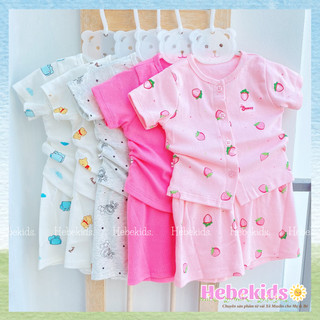Bộ cộc tay cài nút sơ sinh chất cotton cao cấp mềm mát cho bé trai, bé gái 3-10kg Hebekids