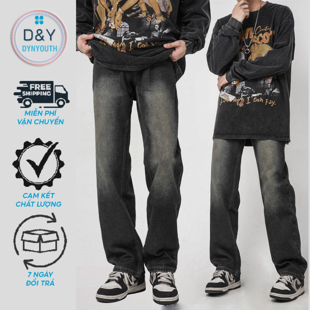 Quần jean Nam ống suông rộng form baggy DYNYOUTH wash màu cá tính phong cách trẻ trung hàn quốc