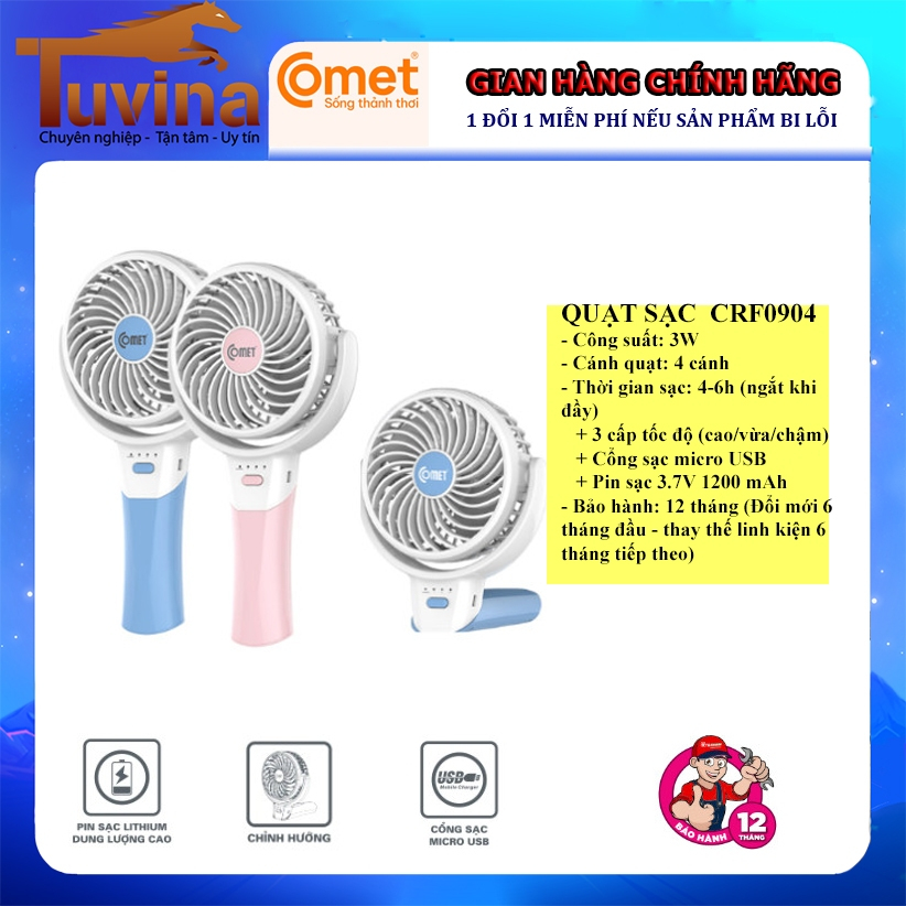 (GIAO HỎA TỐC) Quạt sạc tích điện cầm tay Comet CRF0904 - 3W - BH chính hãng 12 tháng