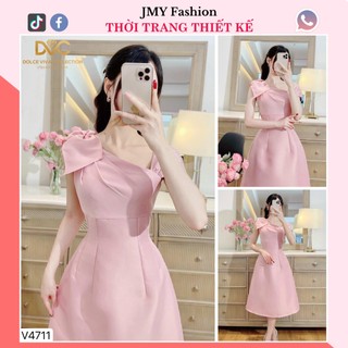 V4711 Váy hồng tafta dáng A xòe dài dự tiệc [Dolce Viva Colection (DVC)] đầm hồng dáng A xòe thiết kế nơ vai nữ tính