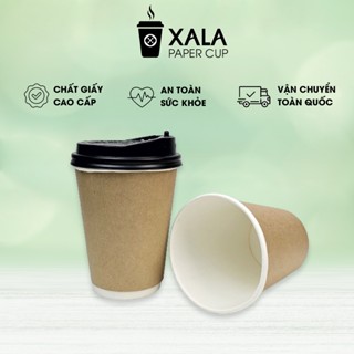 50 ly cốc giấy đựng cafe mang đi Kraft 2 lớp có nắp