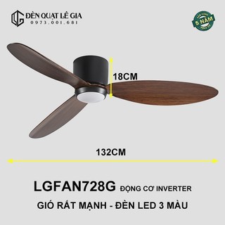 Quạt Trần Đèn Lê Gia LGFAN728T | Quạt Trần Cho Chung Cư Trần Thấp | Quạt Trần Cổ Ngắn 18cm