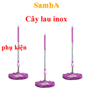 Cây lau nhà inox 360 độ có kèm bông lau tím thay thế chổi bị hỏng - Samba