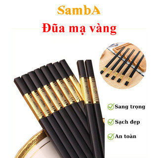 Đũa mạ vàng cao cấp chống ẩm, mốc đầu đũa chống trơn  hộp/ 10 đôi - Samba