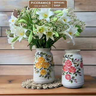Bình cắm hoa men mộc dáng phích vân ganh ngang, gốm Bát Tràng, cao 24cm