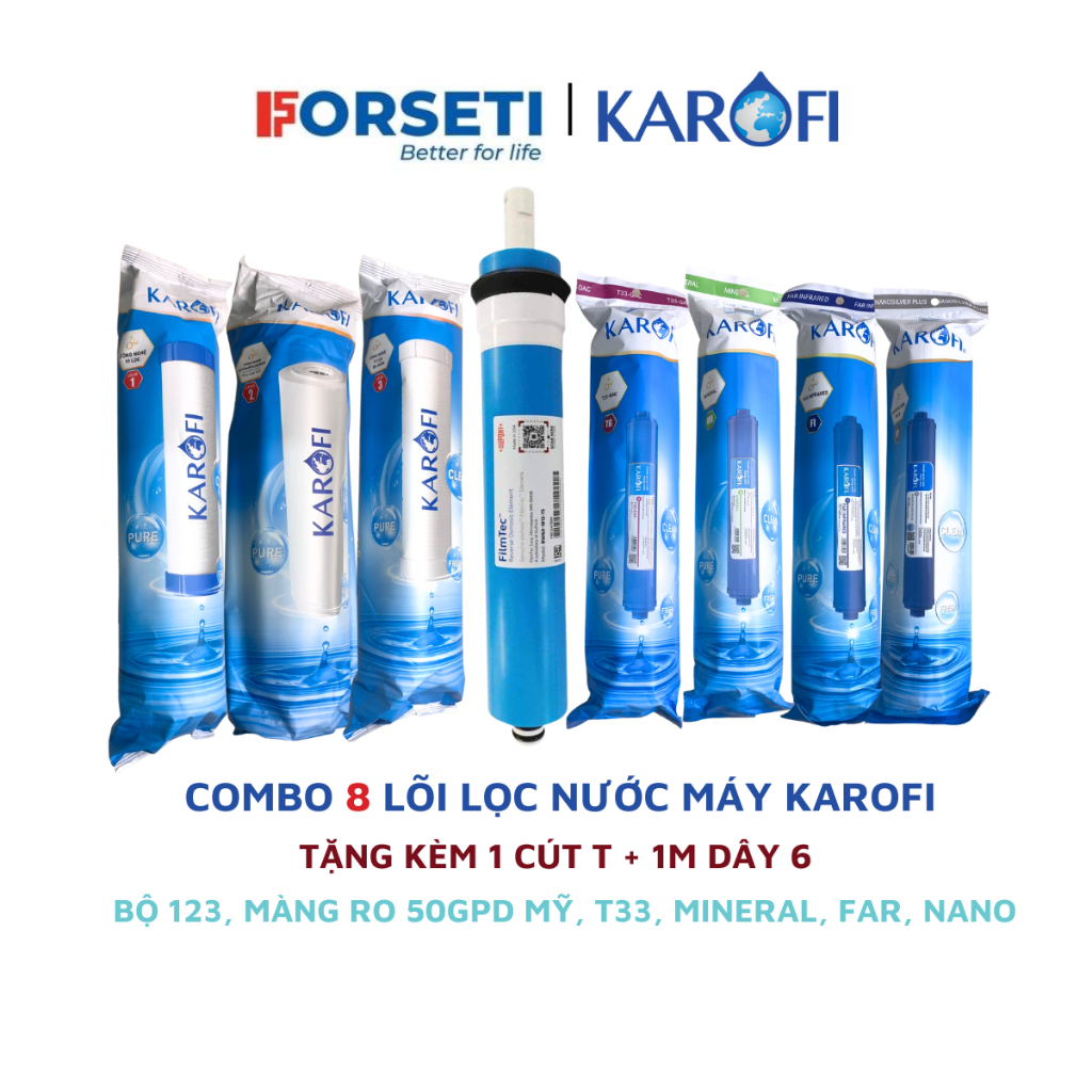 Trọn bộ Combo 8 lõi lọc nước Karofi chính hãng 12345678 - T33, Mineral, FarinFrared, Na